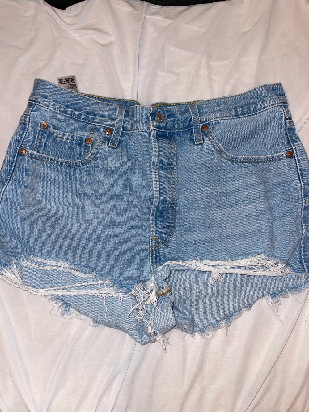 Levi’s 501 Light Blue Distressed Denim Shorts - Women's
